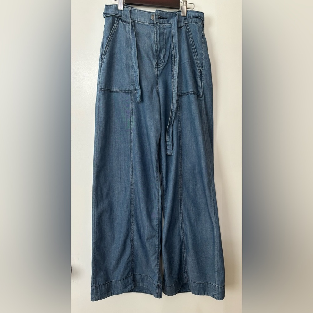 Express Women Blue Cotton/Lyocell Wide Leg Super High Rise Pants Size XS/Small